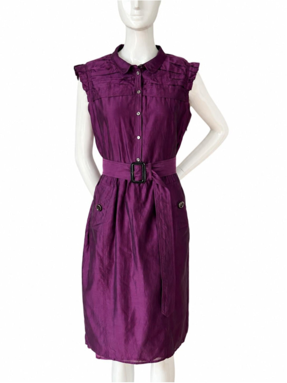 Burberry Silk Cotton Belted Shirt Dress IT44